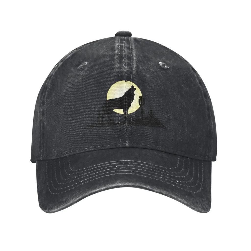 Die Wolf heult unter dem Mond Baseballkappe für Männer Frauen Hüte Denim Trucker Caps Papa Hut