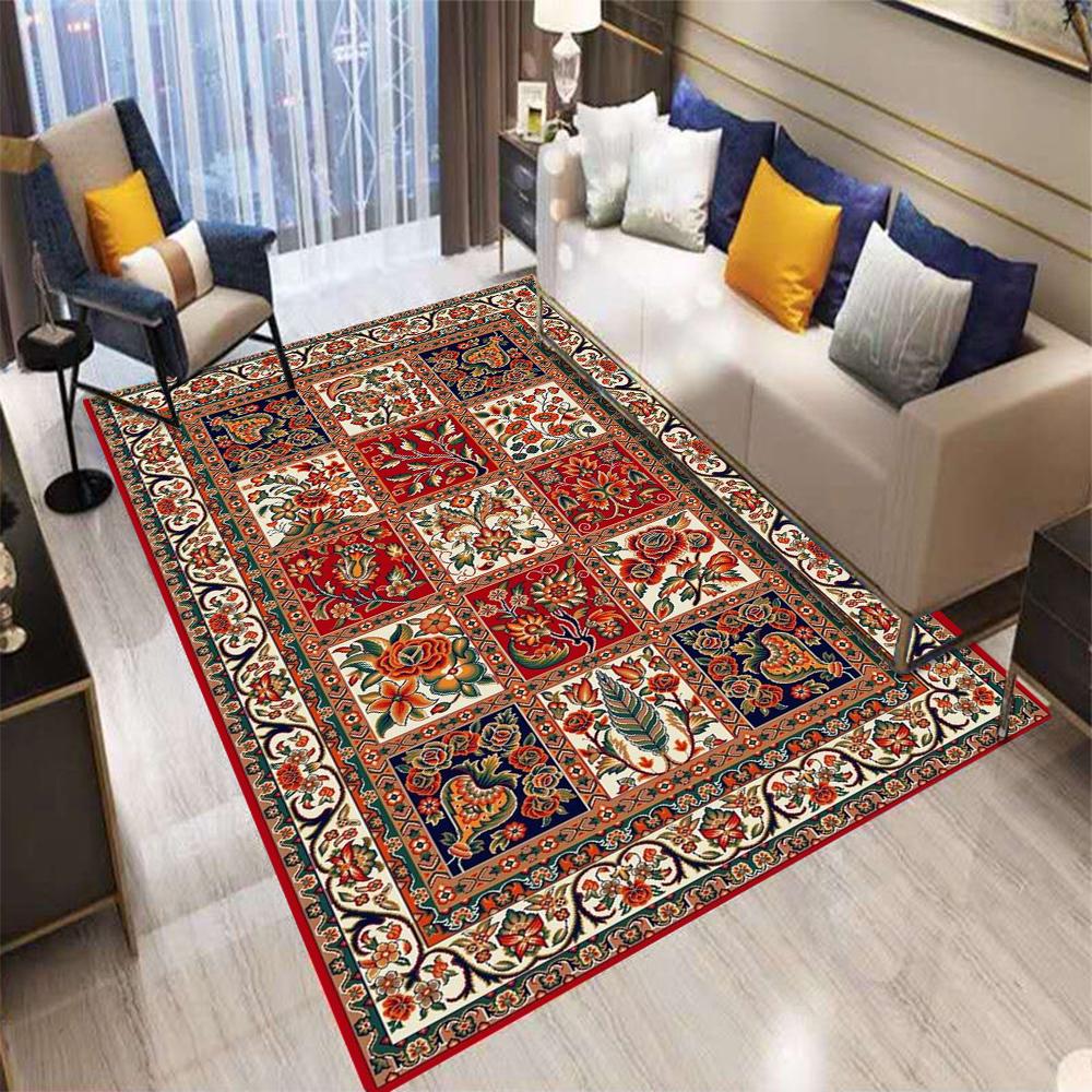 Retro Persia Bohemian Flowers Plant Carpet Living Room Sofa Bedroom Bedside Kitchen Entrance Door Mat Non-Slip Home Decor Rug