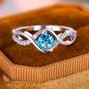 Trendy Water Blue Zircon Round Stone Vintage Silver Color Wedding Bands Engagement Rings For Women Men Minimalist