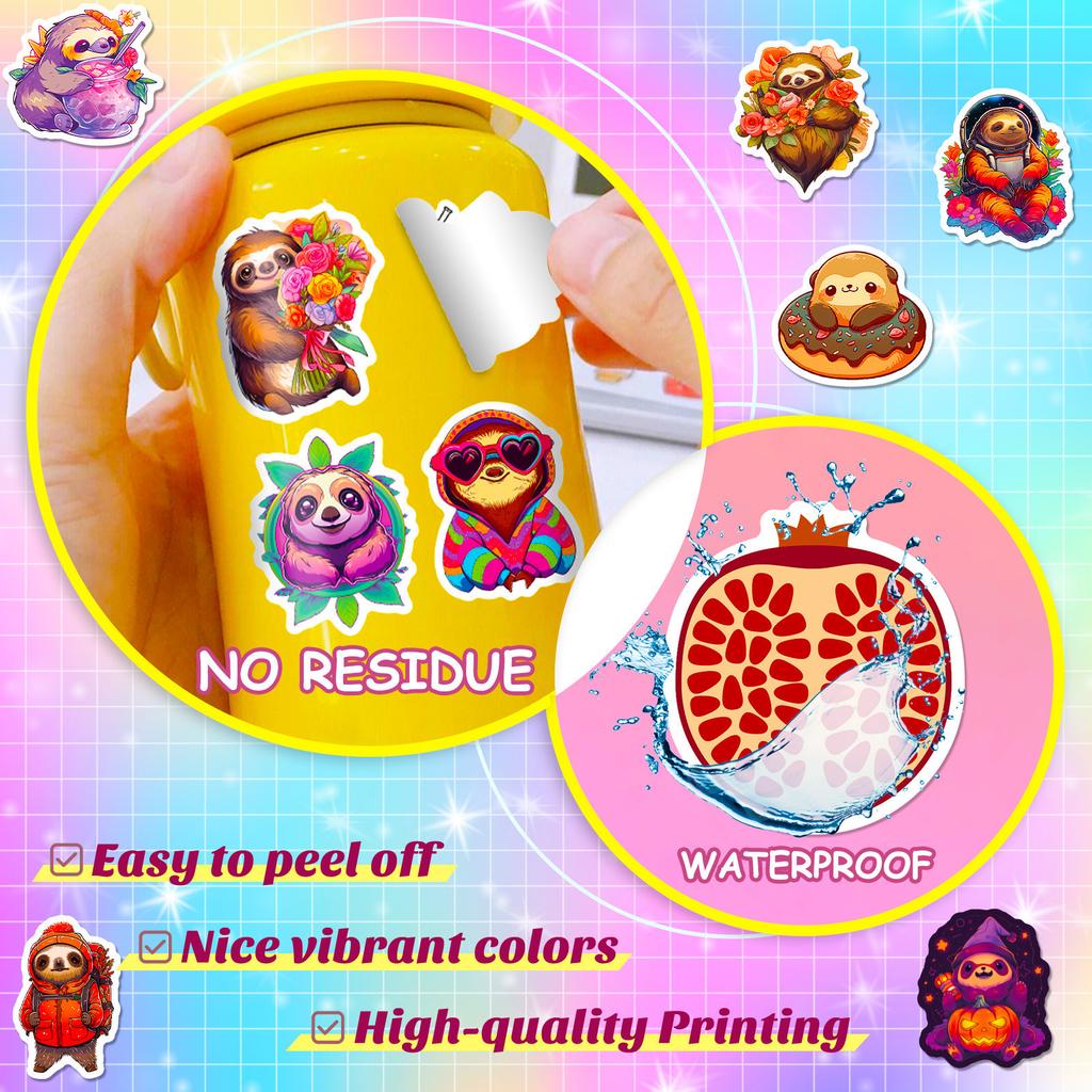 50 Cartoon Sloth Stickers New Animation Style Cute Cartoon Sloth Personalized Creative Stationery Stickers