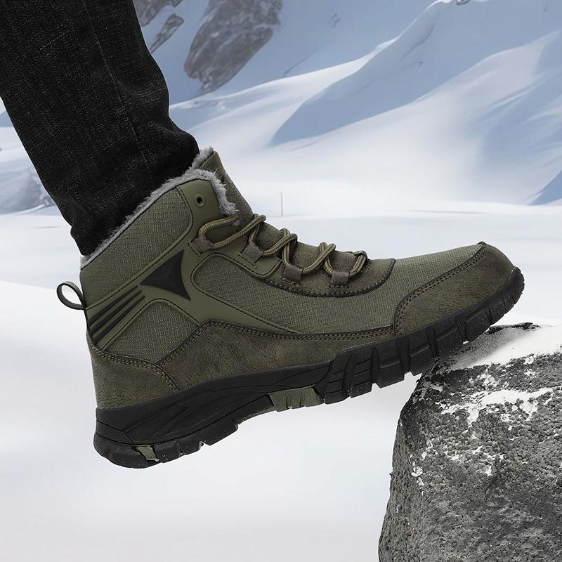 Men Combat Snow Boots Winter Warm Work Desert Boots with Fur High Top Outdoor Hiking Boots Large Size