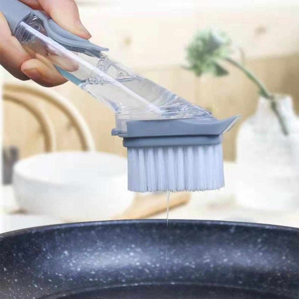 2-In-1 Plate Kitchen Cleaning Brush Removable Head Sponge Tools Dish Long Handle Scrubber Dispenser Pot Sink Household