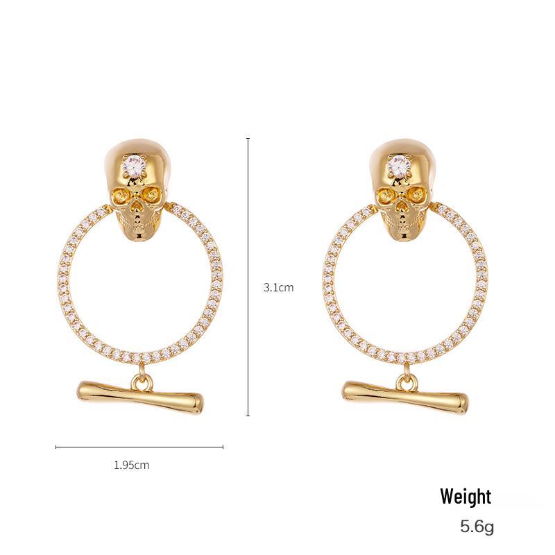 Kenjie McQueen Skull Pendant Earrings - Women's European & American Punk Studs & Ear Clips