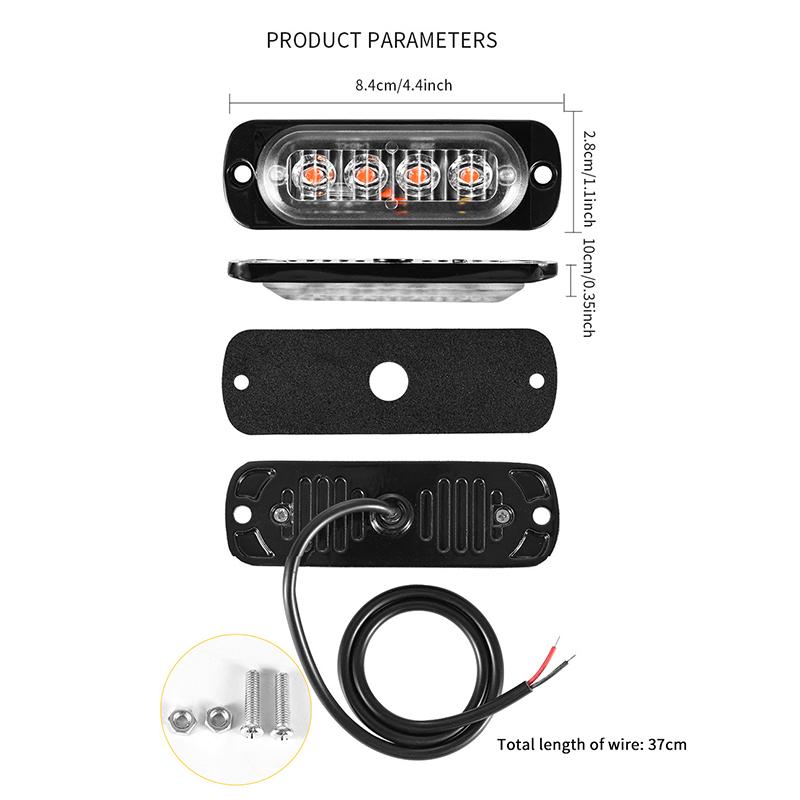 4Led Car Warning Light Grill Breakdown Light Car Truck Trailer Beacon Lamp Led Amber Side Light For Cars 12V - 24V