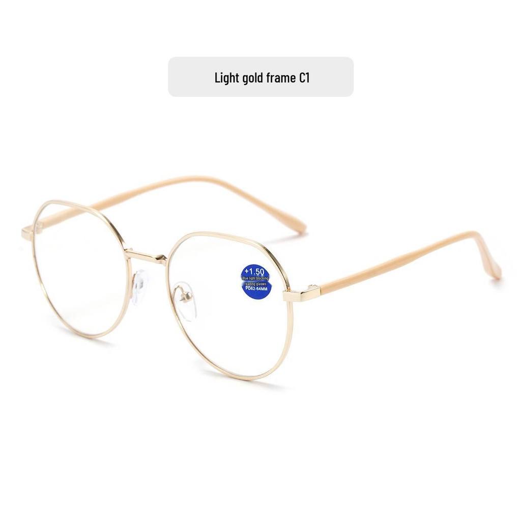 B8001 Anti-Blue Light Metal Reading Glasses - High-End, Comfortable Round Frame for Middle-Aged & Elderly