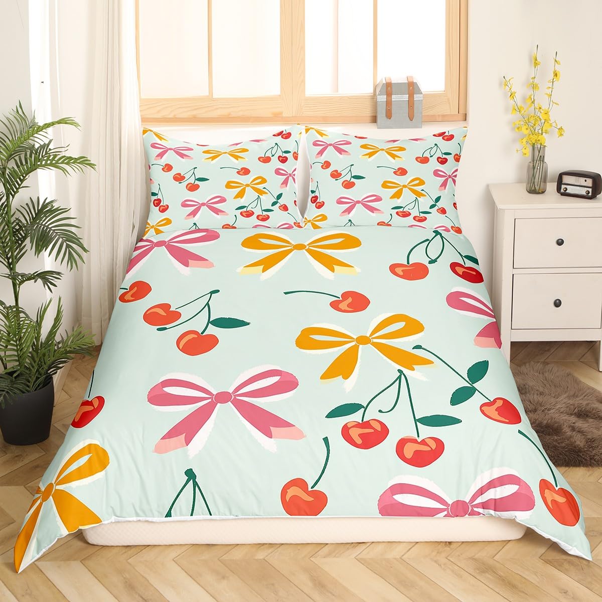 

Comforter Kids Cherry S Queen King Size Cherry Pattern Bedding Set Cute Fruit Comforter No Comforter Lightweight Down Comforter (quilt)-EU Single(135*200cm)3pcs