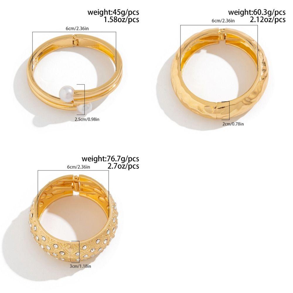 Wide Exaggerated Bangle Metal Rhinestone Inlay Bangle Metal Geometric Bracelets  Women Girls