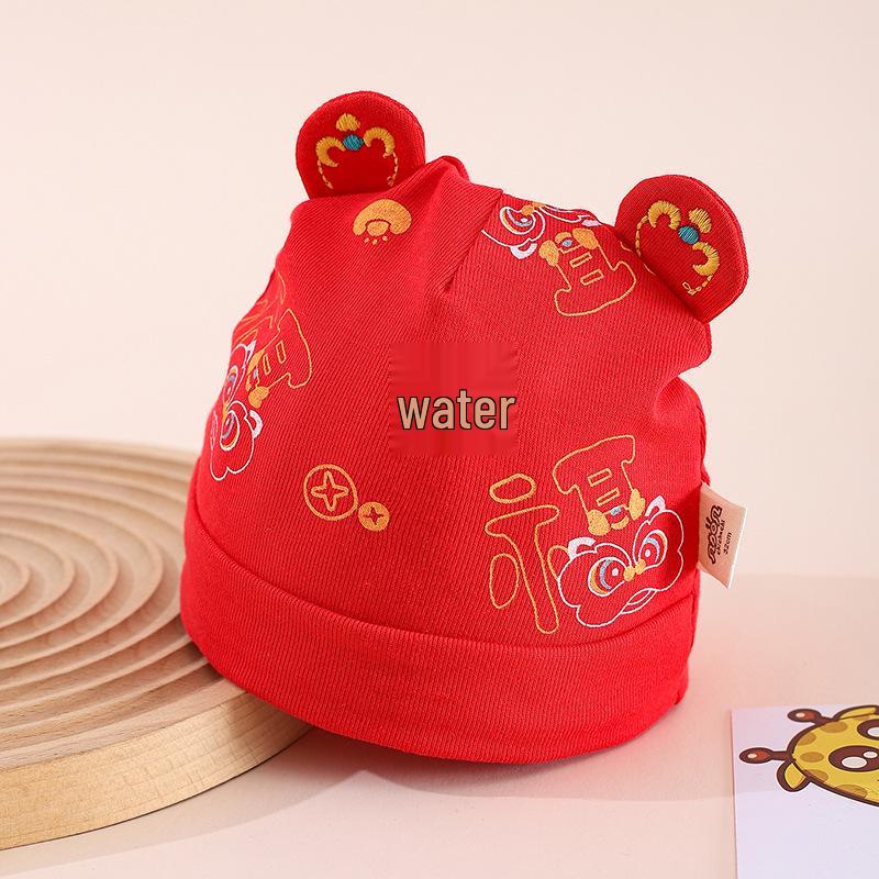 Spring & Autumn Baby Hat for Newborn Boys & Girls - Red Festive Cap for 100 Days