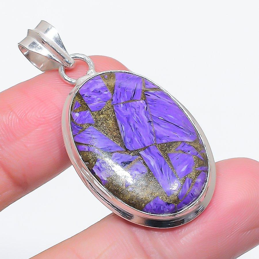 

Natural Copper Charoite Gemstone 925 Sterling Silver Jewelry Pendant 1.81 a3P58