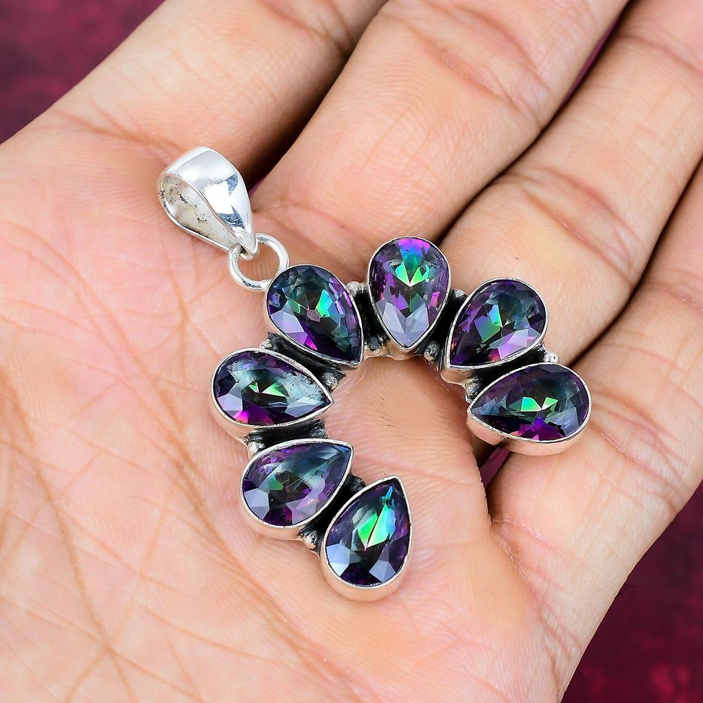 Mystischer Topas 925 Sterling Silber Anhänger, handgefertigter Edelstein Schmuck Anhänger, für den Gedenktag