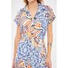 Women's Navy Blue Big Floral Belted Short Sleeve Shirt Dress Arm-22y001007