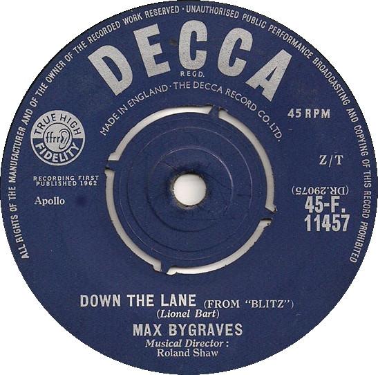 

7inch Record MAX BYGRAVES Down The Lane 45F11457 Decca 1962 UK Pop Used