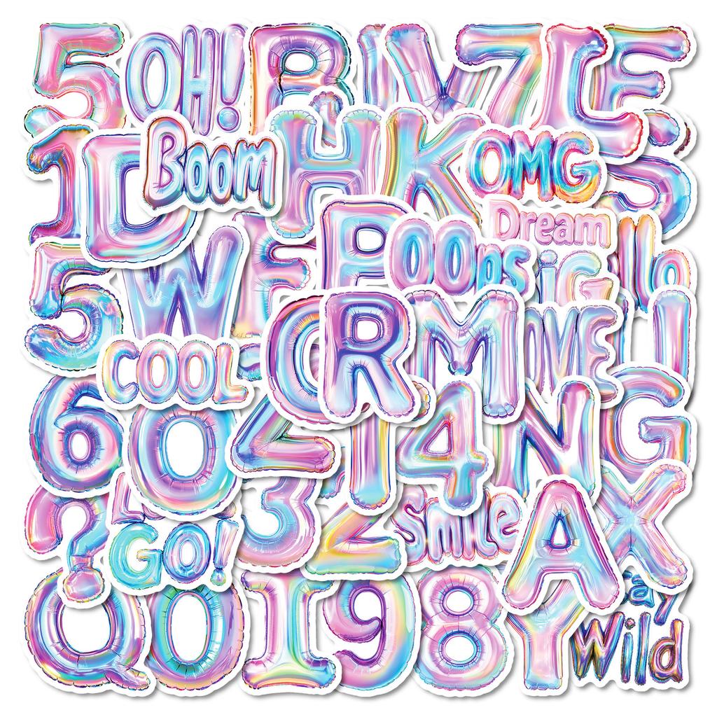 50pcs English Letters Graffiti Stickers Numbers Cartoon Stickers Balloon Style DIY Decoration Home Decoration Stickers