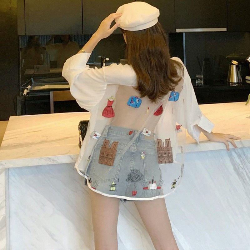 

Летняя солнцезащитная женская рубашка, новый однотонный сексуальный женский топ с откидным воротником и открытой спиной, сетчатое лоскутное свободное тонкое пальто, топ