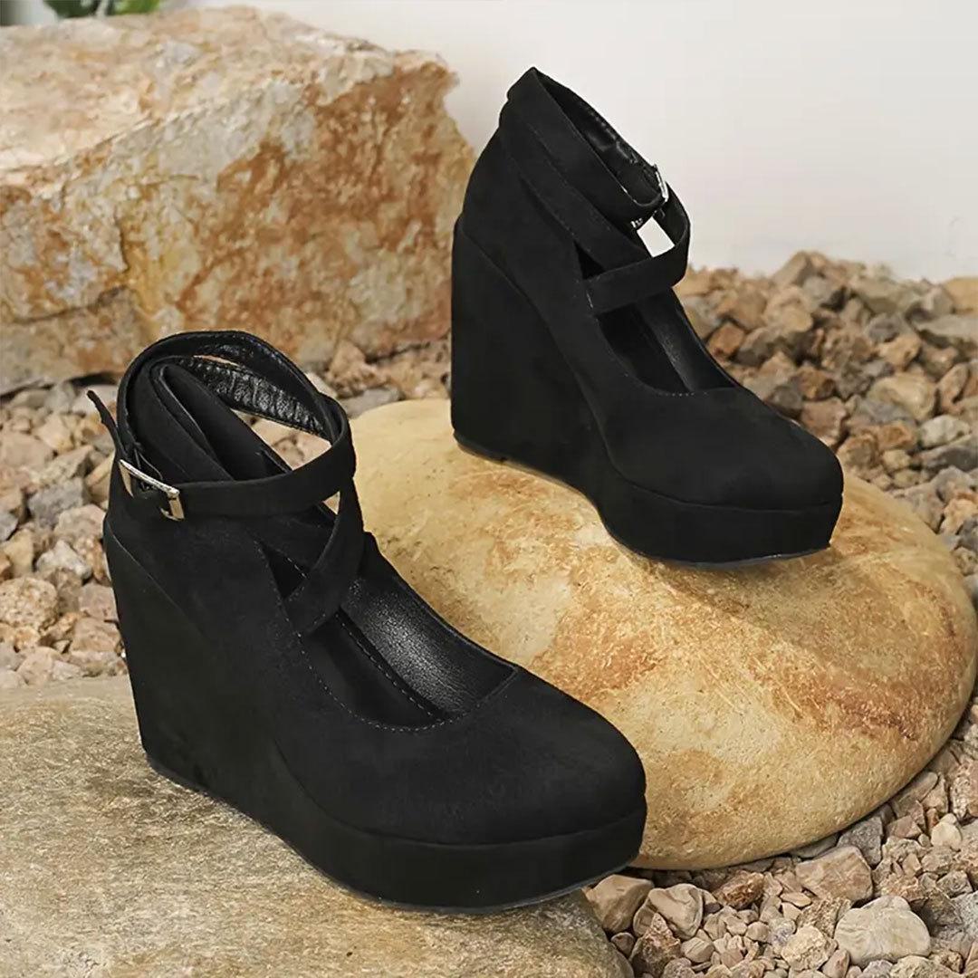 

Женские туфли на танкетке из кожи в стиле ретро: Круглый носок, толстая подошва, водонепроницаемая платформа, шнуровка, высокий каблук, идеально подходит для весны и осени 35