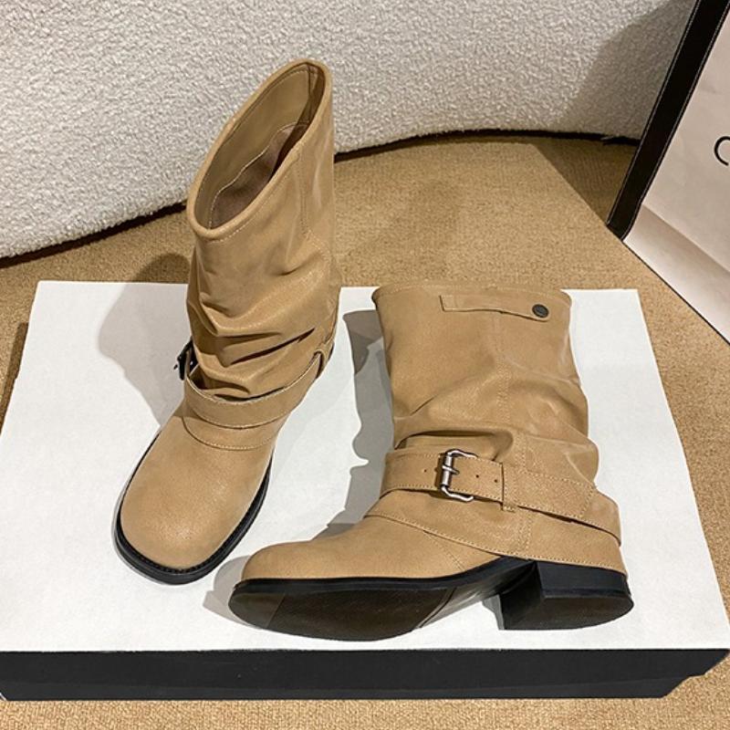 Fashion Designer 2025 New Women Ankle Boots Pleated Heeled Shoes 2025 Winter Fashion Chelsea Snow Boots Chunky Shoes Woman Pumps Botas