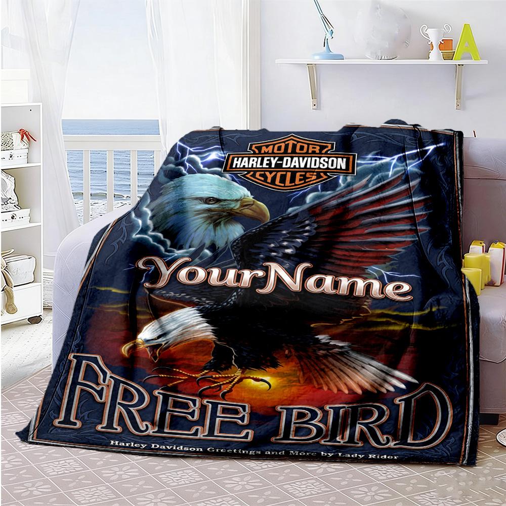 Harley-davidson Motorcycles Personalized Text Blanket Multi-purpose Personalized Blanket Comfortable for Livingroom Chair Bed Sofa for All Occasions