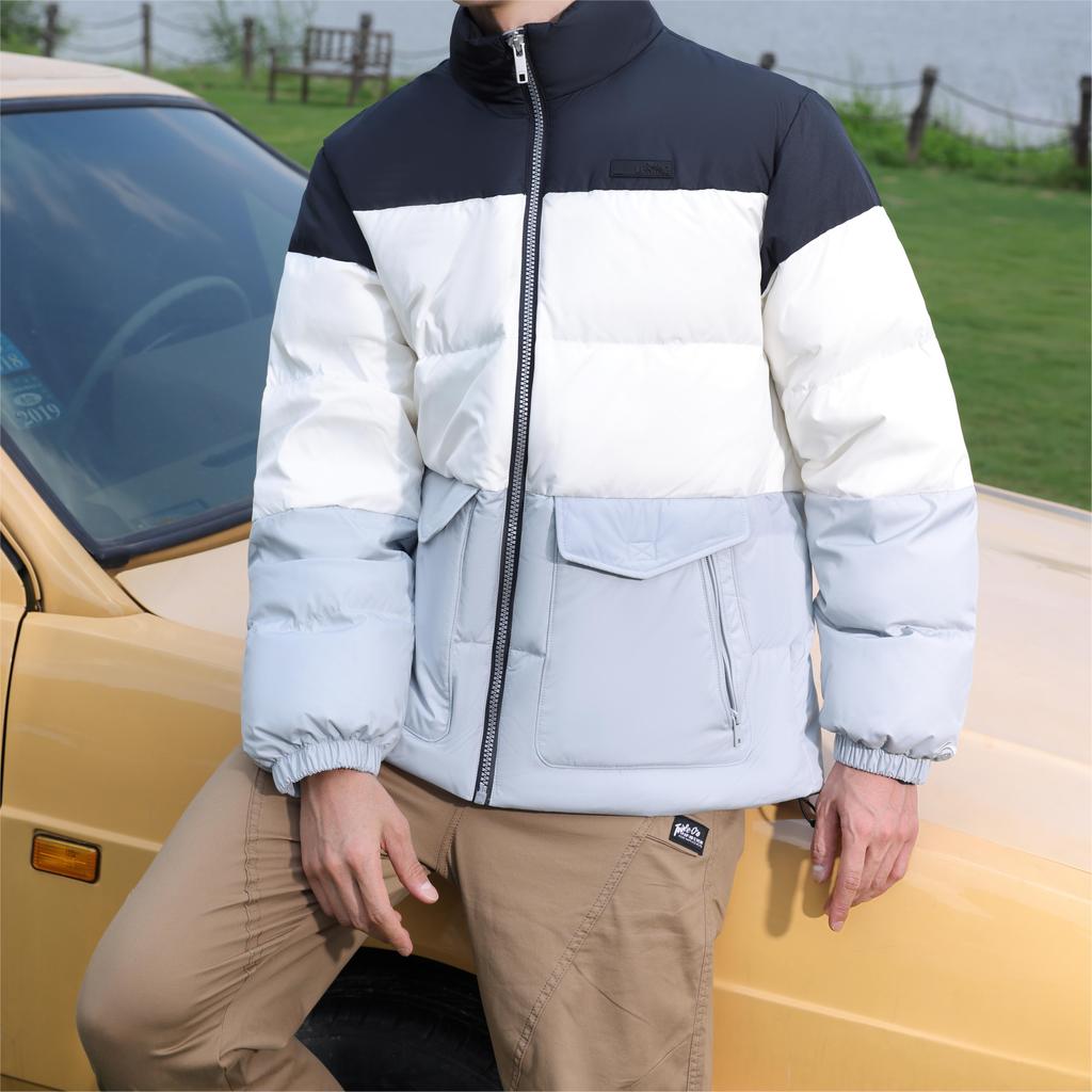 Li Ning Color Block Stand Collar Jacket Down Coat Men Outerwear AYMT063-2