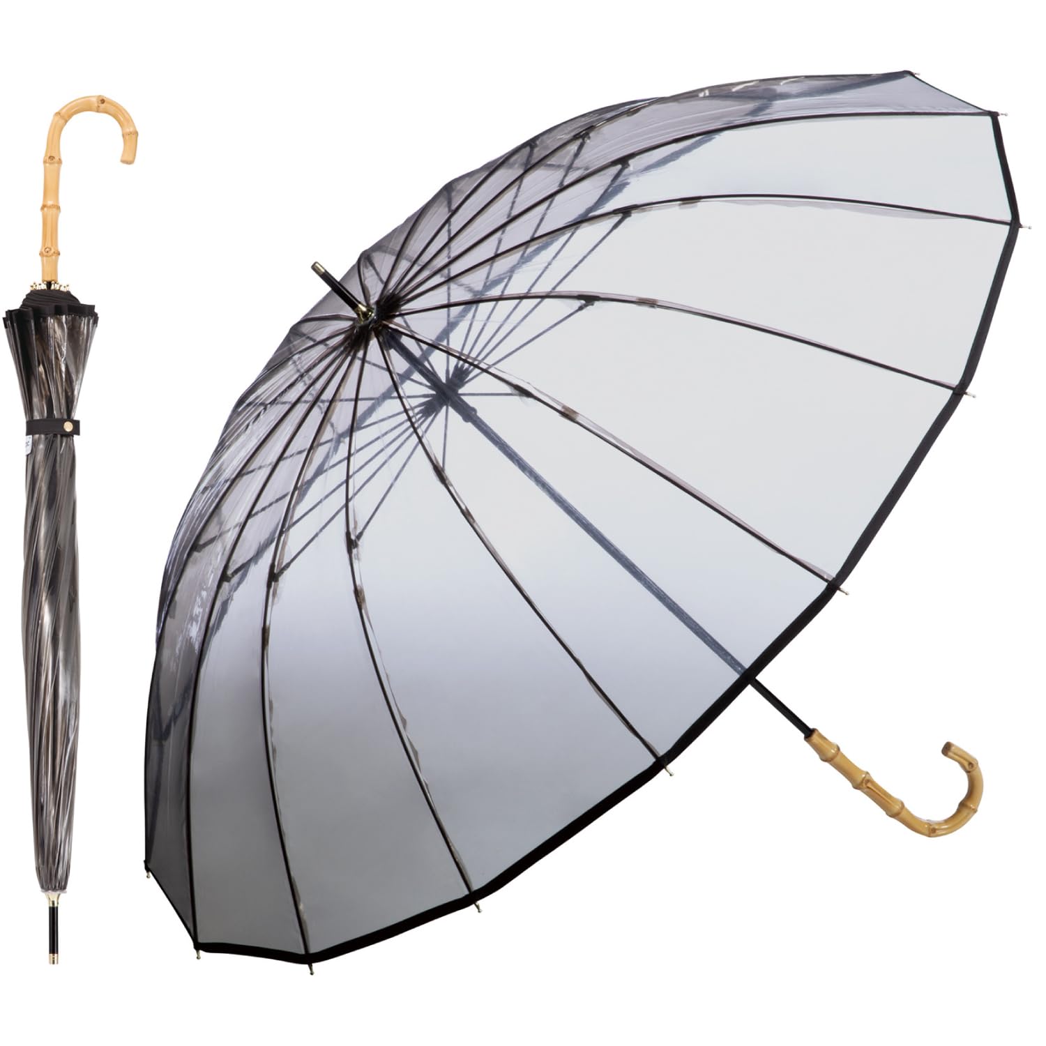 

16K Plastic Black Long 60cm Bamboo 16 Perfect for Commuting or Wpc. [Vinyl Umbrella] Piping, (Limited Edition), Umbrella, Ribs, Large, Women s,
