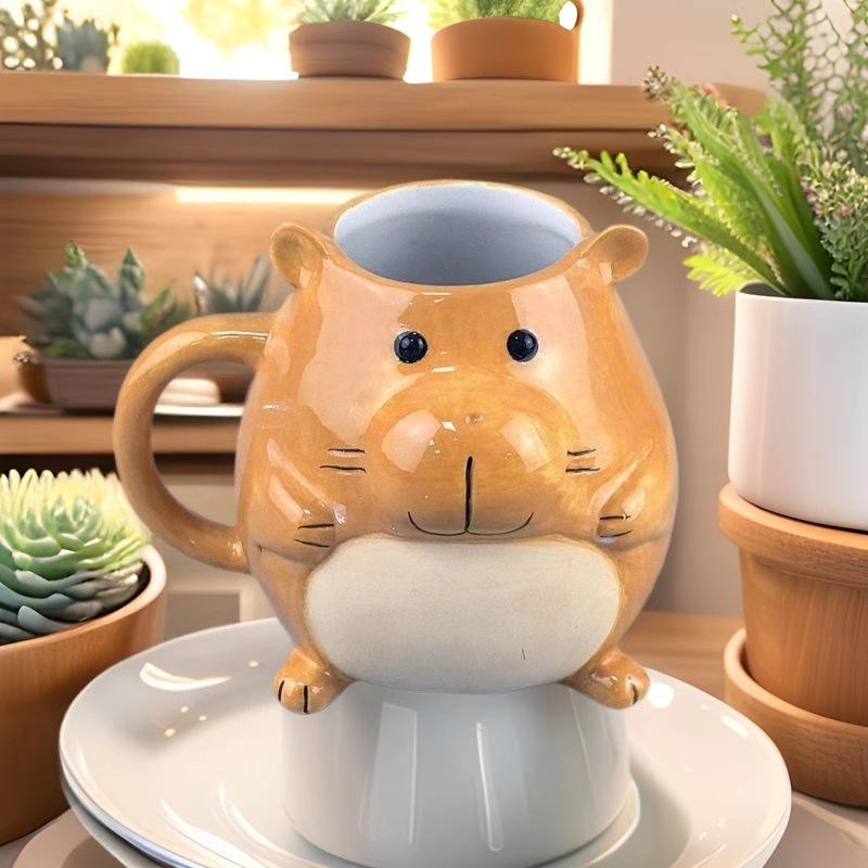 Baifenbai Home Furnishing White Creative Cute Guinea Pig Ceramic Mug High Value Ins Style Household Couple Water Cup Souvenir Gift Porcelain