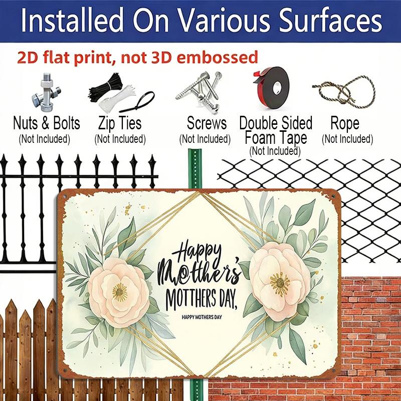 2D Flat Happy The Day of Mothers with Geometric Floral Design Aluminium Sign Fun & Quirky Creativewall Decor Art 8 * 12 Inches Poster for Office