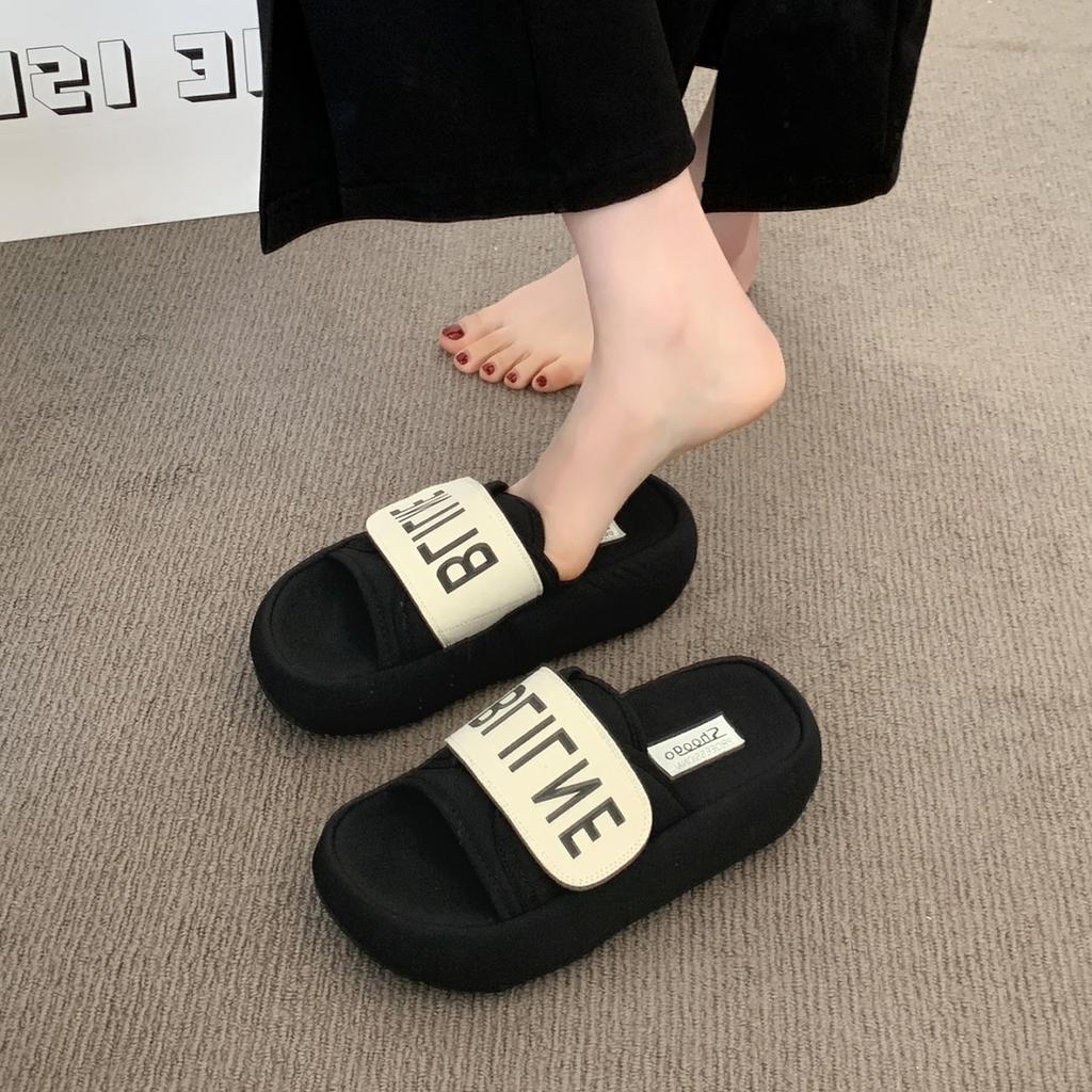 Thick-bottomed Cool Slippers for Women's Summer Outer Wear 2025 New Models with Skirts French Super Fire Trend Heightening Velcro One-word Drag