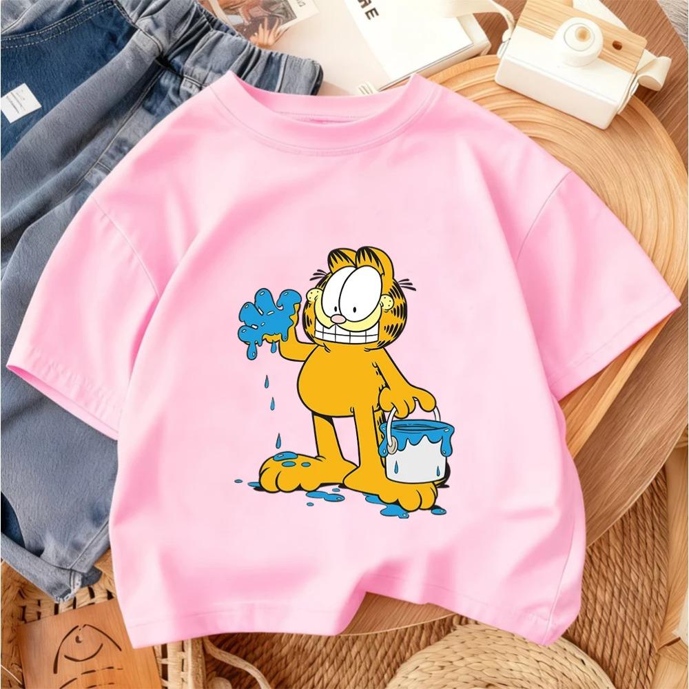 Cute Kids Fashion T Shirt Garfield Popular Cartoon For Boys Girls Summer Street Casual Outfit