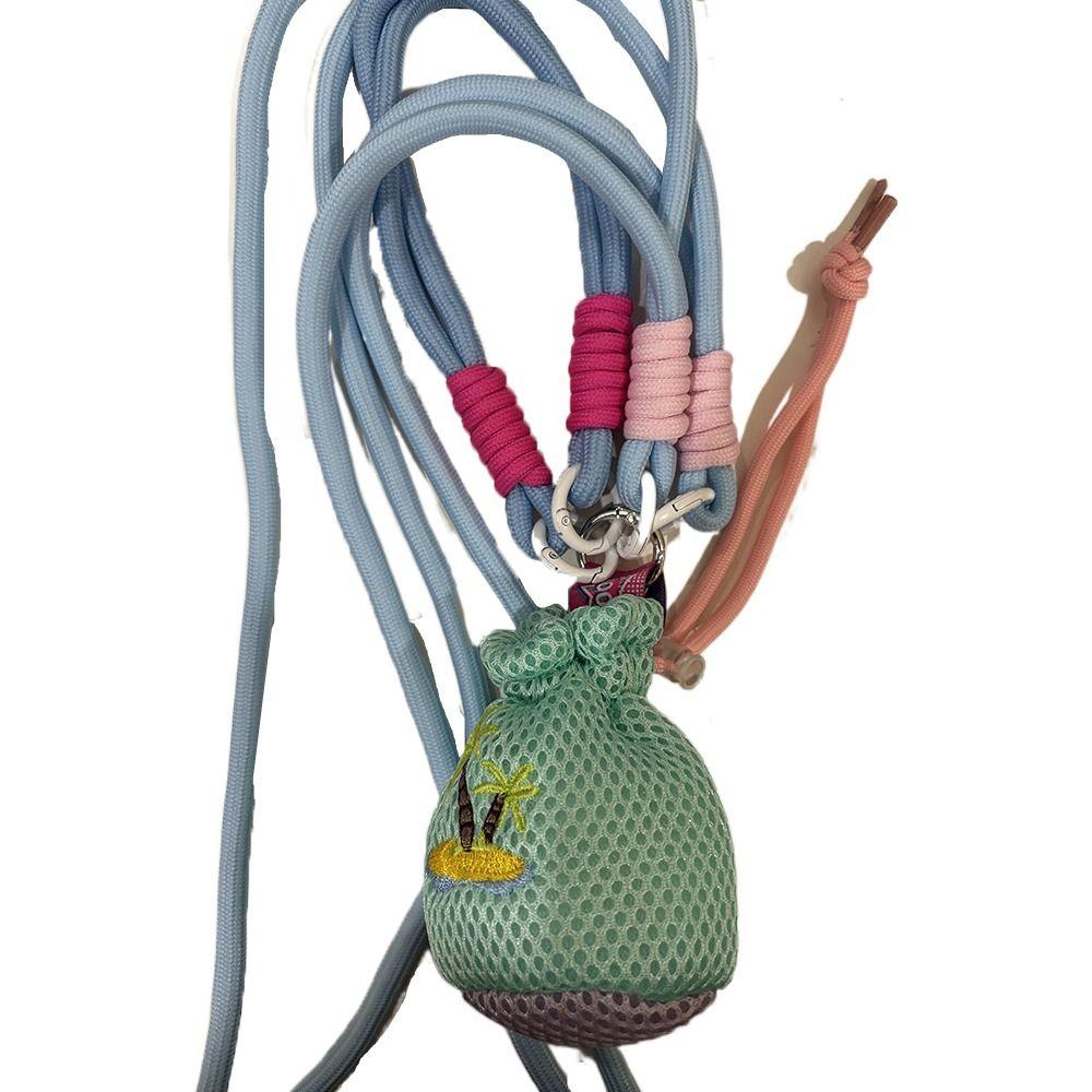 Neck Hanging Crossbody Headphone Bag Mesh Pouch Small Coin Purse Sweet Lanyard Lipstick Bag Summer