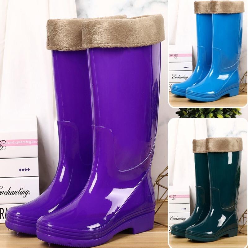 High tube rain shoes women's rain boots waterproof shoes women's fleece overshoes water boots women's fashion medium tube adult non-slip