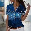 2025 Sommer Ny Mote Dame Stjerneprint Kortermet V-hals Casual Knappedown Skjorte Topp