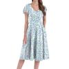 A Casual And Fashionable V-Neck Short-Sleeved Medium-Length Dress With Floral Prints For Women