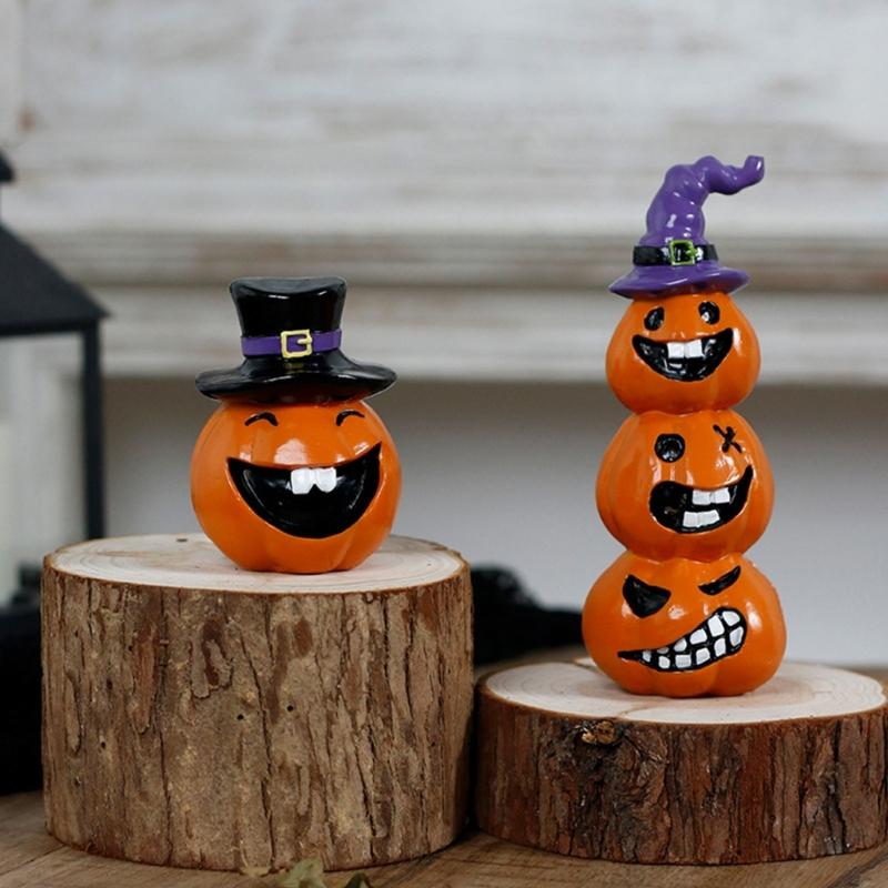 Halloween Pumpkin Ornament Resins Crafts Smiling Grin Face Pumpkin Sculpture For Horror Theme Homes Party Table Decors