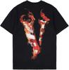 The Scotts Short Sleeve Crewneck Men T Shirt Fire V Letter Print Hip