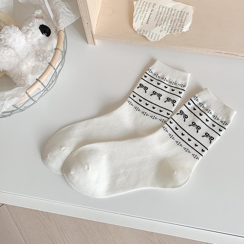 Printemps et Été, Chaussettes Mi-mollet pour Femmes Absorbant la Sueur et Respirantes avec Nœuds et Motifs Animaux Sont Simples et Polyvalentes