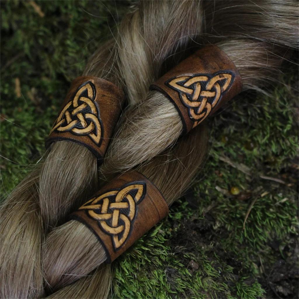 Retro Viking Style PU Leather Hair Ties Fashion Hair Accessories With Celtic Knotwork Hair Decors For Daily Wear