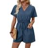 TikTok 2026 Casual V-neck Faux Denim Blue Waist-cinching Jumpsuit