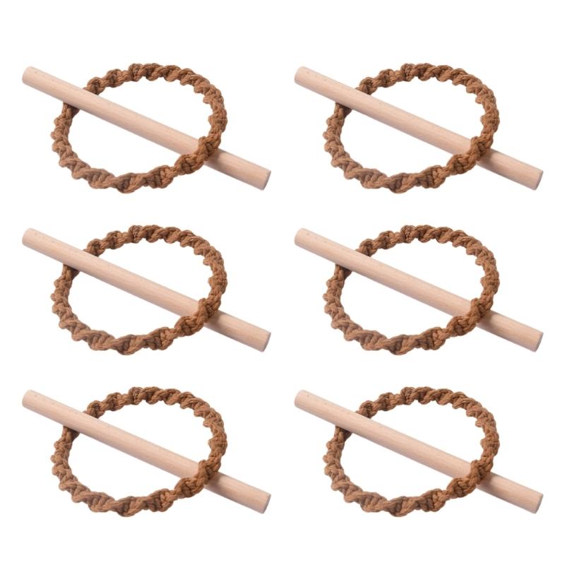 6Pcs Set Nordic Solid Wood Stick Thick Cotton Rope Simple Binding Rings Bedroom Living Room Decoration Curtain Buckles