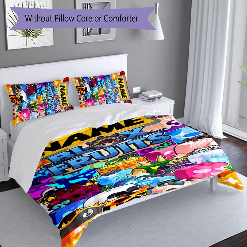 3pcs Custom Name Game Blox Fruits Set,Includes 1 Duvet Cover and 2 Pillowcases,All-season Bedroom Decor