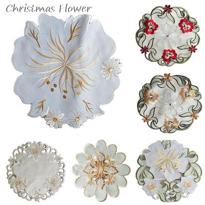 HOT Christmas Flower Embroidery Table Place Mat Cloth Tea Placemat Dining Coaster Kitchen Table Decoration and Accessories