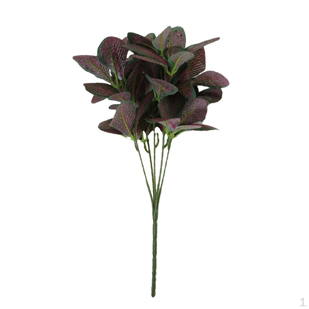 

Artificial 7 Fork Leaf Plants Red Vein Silk Foliage Grass Flowers Home Decor