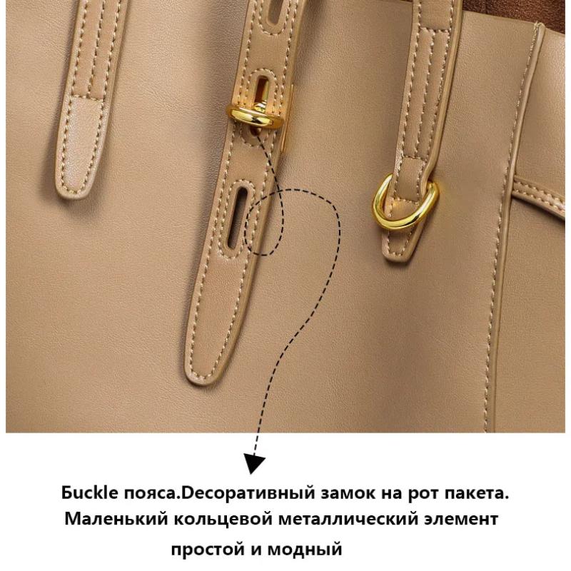 New Women's Large Capacity Cowhide Tote Bag Versatile Fashion Shoulder Bag for Commuting Work Female Trendy Bucket Handbag