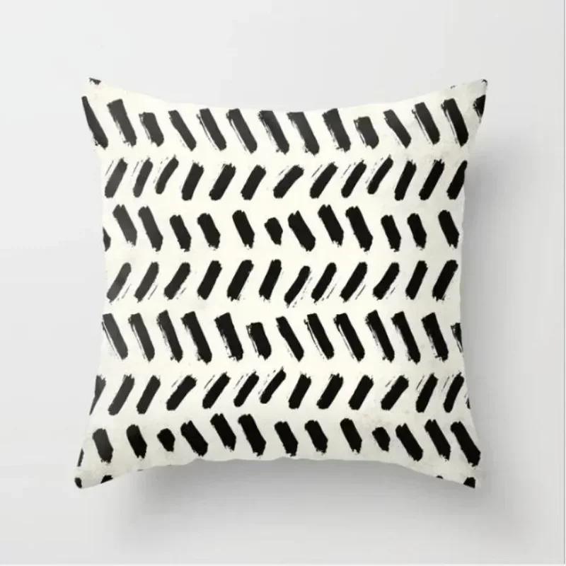 Nordic Stripes Geometric Cushions Cover  Black White Grey Polyester Pillowcase Sofa Car Home Decorative Pillow Case