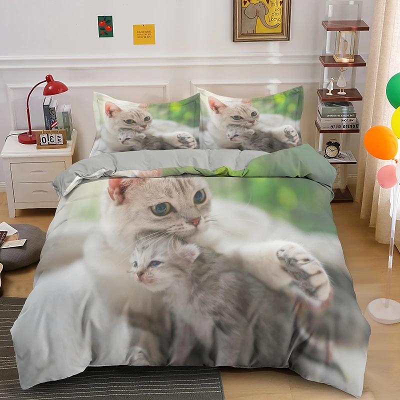 3PCS Single-sided Printed Bedding Set Comforter Funny Cute Pet Duvet Bedding Cover Pillows Comfortable Bedspreads For Kids Teens