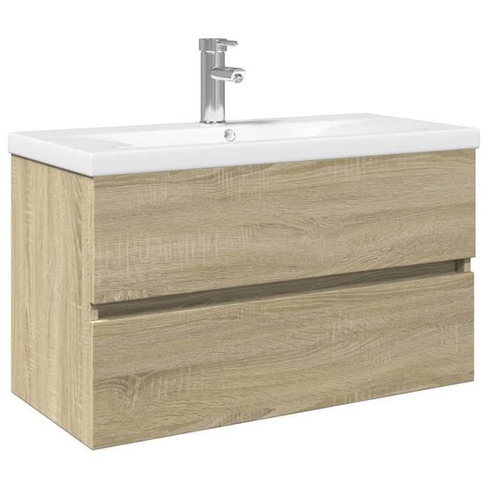 VidaXL Ensemble De Meubles De Bain 2pcs Céramique Et Bois D'ingénierie, Armoire De Salle De Bain, Meuble De Salle De Bain, 3307663