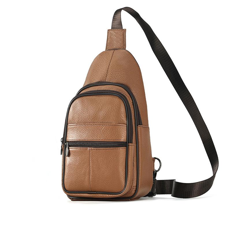 Men S Leather Breast Bag Large Capacity Shoulder Messenger Bag Outdoor Cycling Retro Chest Bag