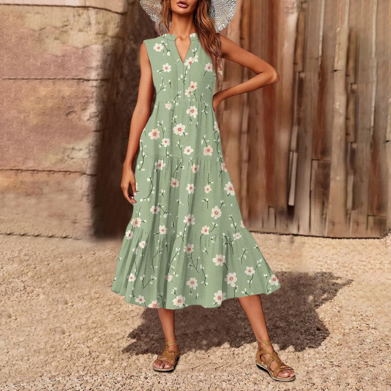 

Женское повседневное и модное платье средней длины с V-образным вырезом без рукавов и принтом XL