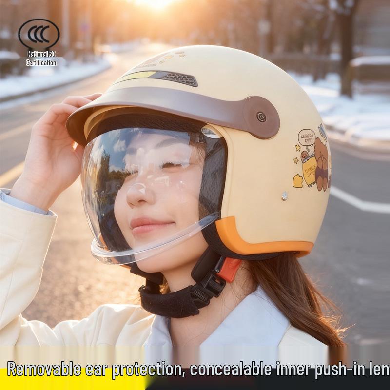 Junhao Electric Motorcycle Helmet with Hidden Lens - Unisex DOT-Certified Retro Harley Style