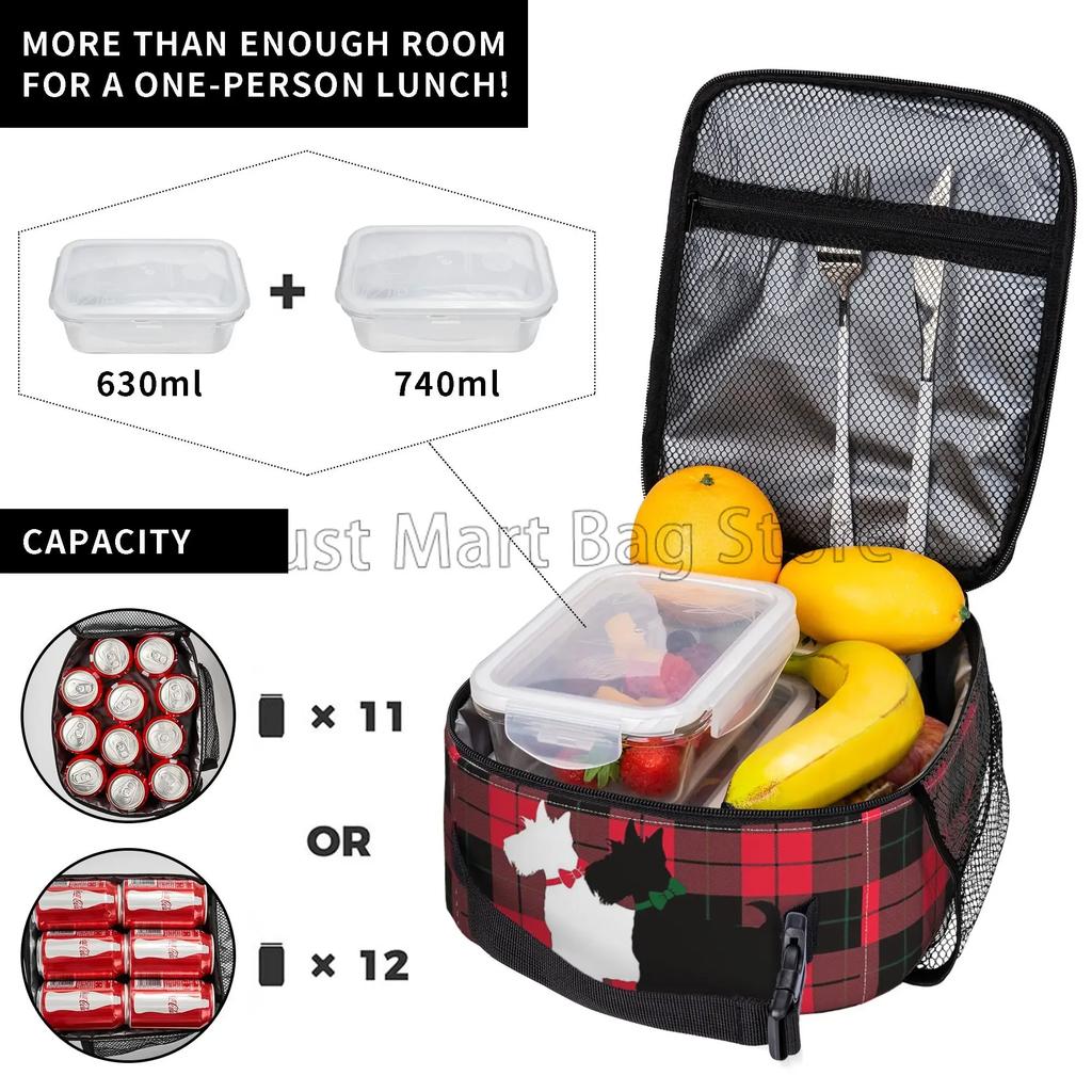 Cute Scottie Dog Pattern Insulated Lunch Bag for Women Boys Girls Reusable Thermal Lunch Tote Box for Work School Travel Picnic