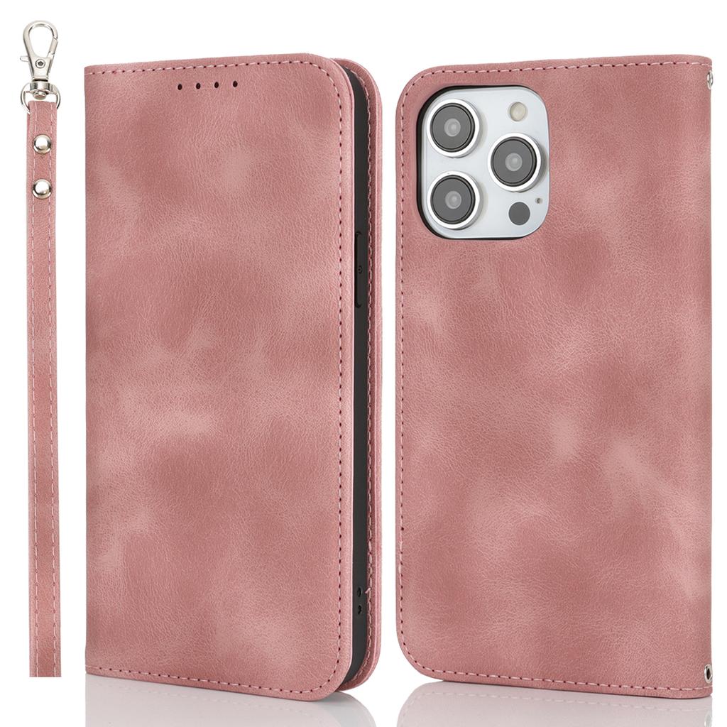 For iPhone 14 Pro Max Stand Case Magnetic Closure Skin Touch Leather Flip Phone Cover with Wallet