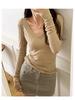 Women's Slim Fit V-Neck Sheer Long-Sleeve Knit Top - 2024 Early Autumn Design